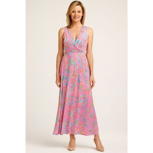 Ralph Lauren Black Label Pink Blue Sleeveless Midi Dress  Women's Size 4